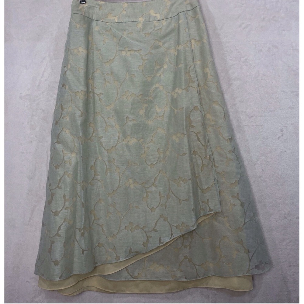 J Jill Sage Green Burn Out‎ Linen Layered Wrap Look Maxi Skirt Floral 8 Medium